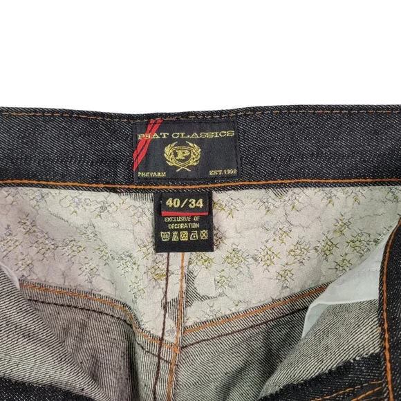 Phat Farm Vintage Y2K Baggy Wide Leg Hip Hop Black Wash Denim Jeans Men's 40x34
